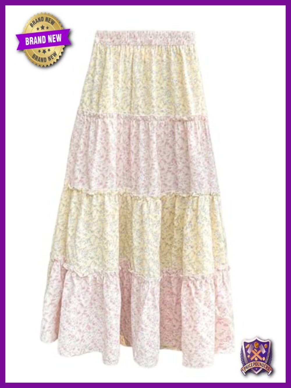 Plaid A-Line Maxi Skirt Ruffle Tiered Layer Y2K Flowy Casual Long Skirt